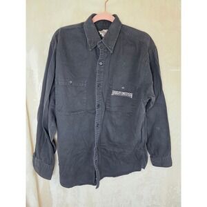 Harley Davidson Mens Long Sleeve Button Down Shirt Black Cotton Twill Large L